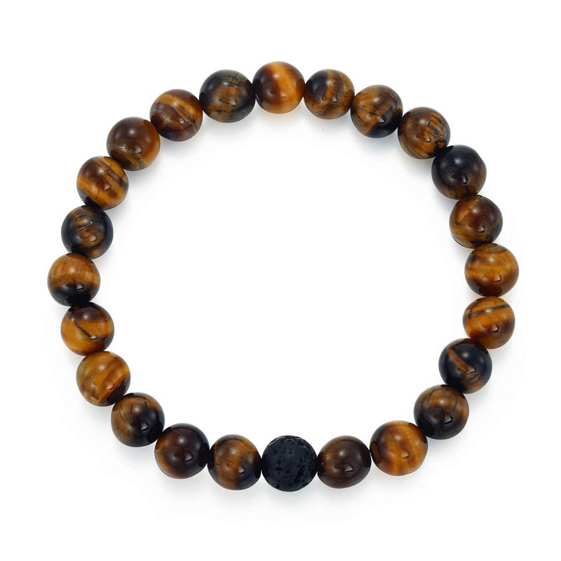MengPa Mens Beaded Bracelets Couples Matching Bracelet Set Tiger Eye Lava Rock Beads for Women Stone Jewelry (Tiger Eye Brown) US4163F - Image 5